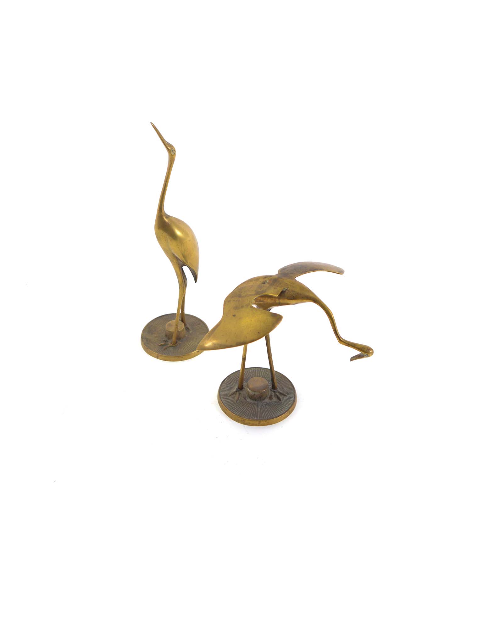 PAIR OF BRASS CRANE FIGURINES