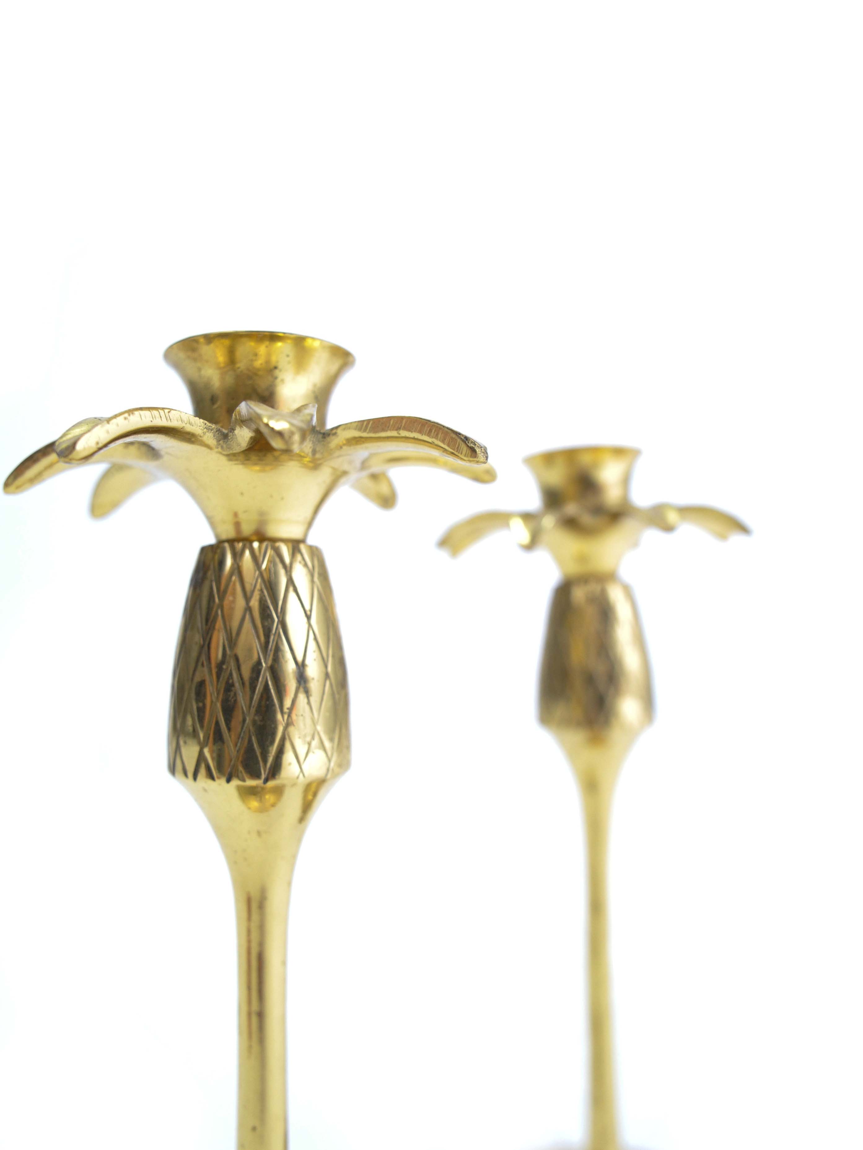 PAIR OF BRASS PINEAPPLE CANDLESTICKS